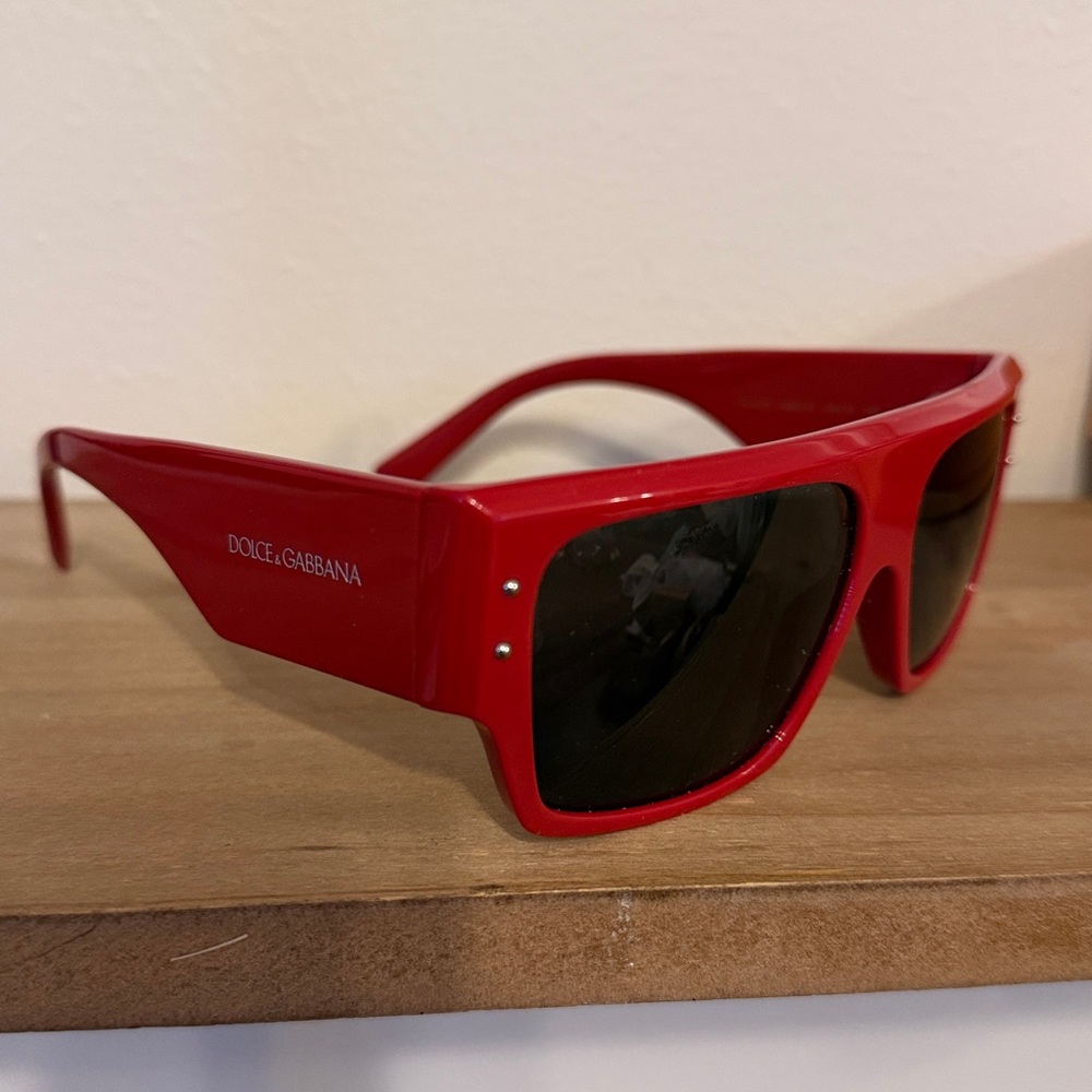 Dolce & Gabbana Red Oversized Square Sunglasses with Black Lenses